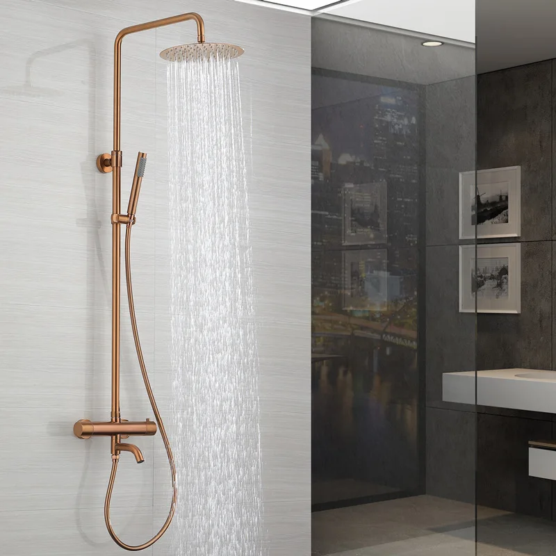 304 Stainless Steel Shower System with Constant Temperature Control, 3-Function Shower Set,10-inch Top Spray, Brushed Rose Gold