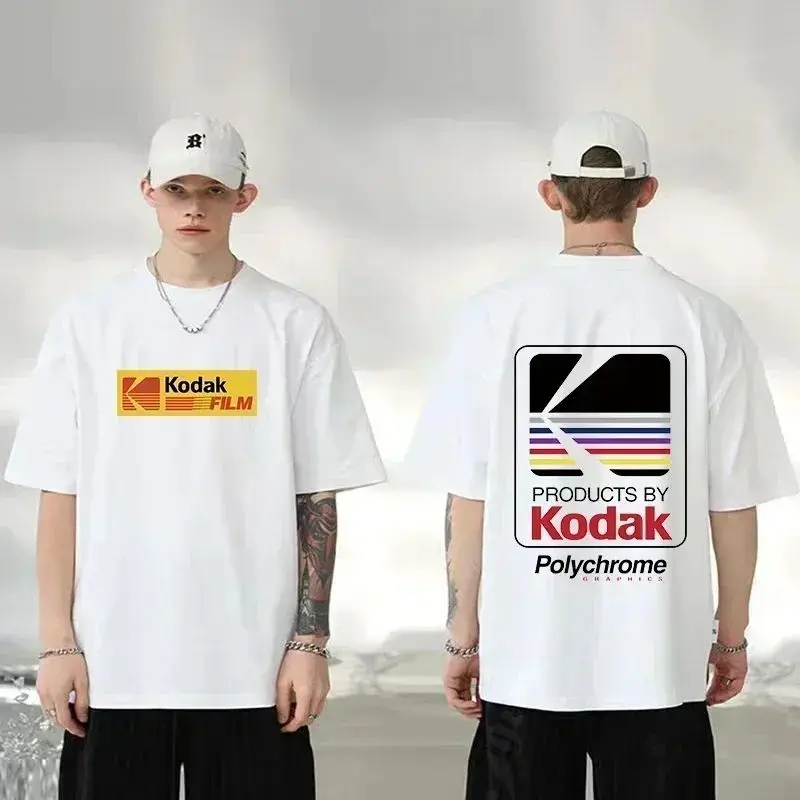 Wild Kodak Men's Anime T-shirts Japanese Cute Printed T-shirt 100% Cotton O-neck Harajuku Hip-hop Casual Oversized Women Tee