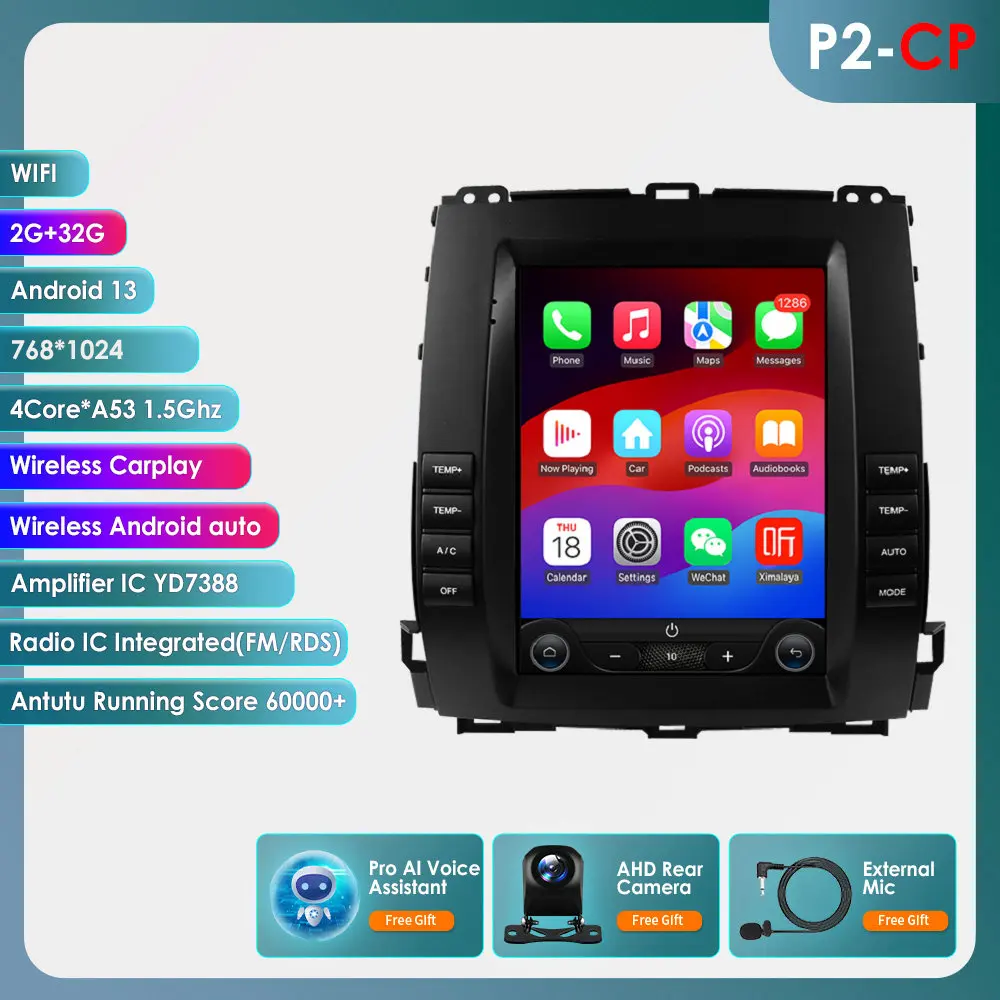 Hizpo Autoradio voor Toyota Land Cruiser Prado 120 2002-2009 Lexus GX470 Audio Multimedia Speler CarPlay Android Auto Bluetooth