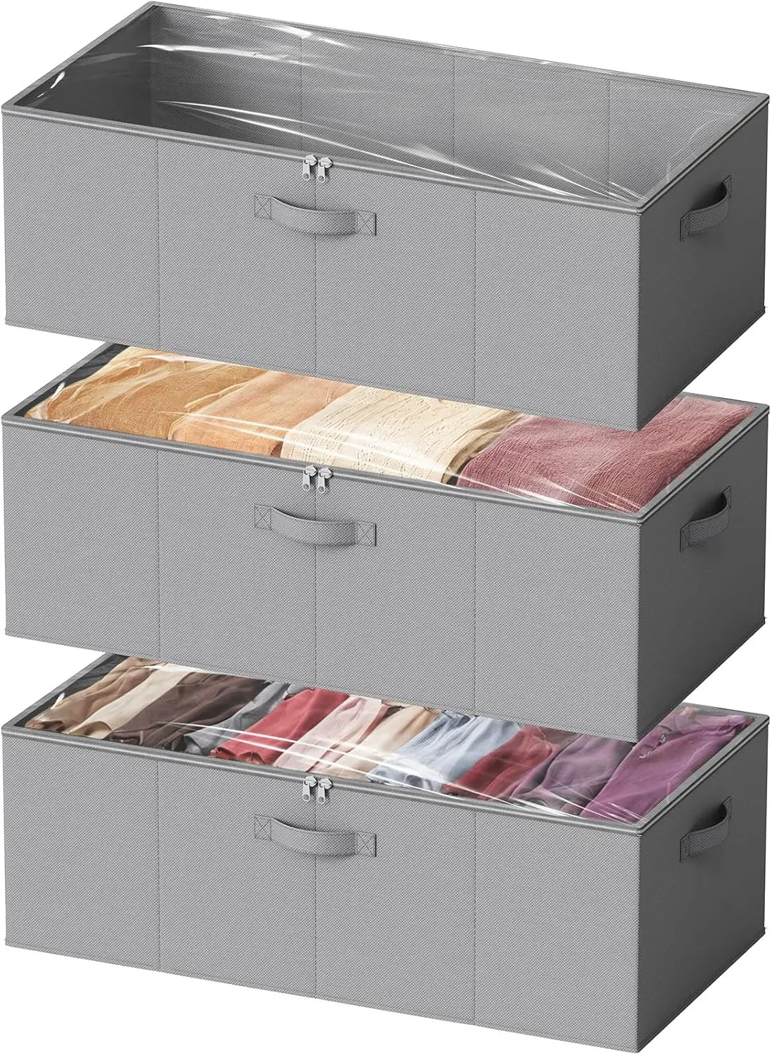 

Набор из 3 контейнеров для хранения под кроватью, 25 см высотой, с крышками, большие органайзеры для спальни, гардероба, общежития, серые