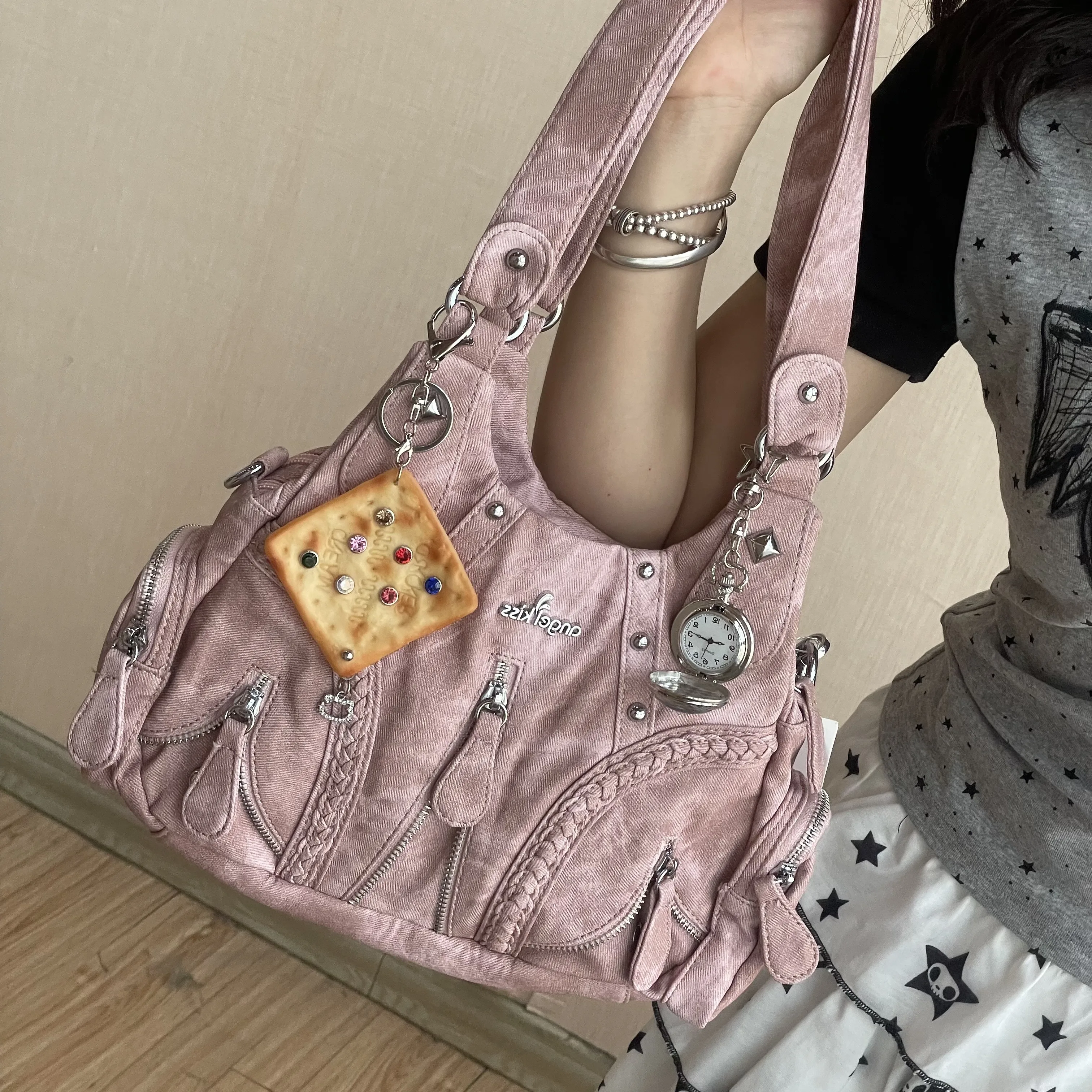 

Motorcycle Y2k Crossbody Bags for Women Millennium Retro Spicy Girl Underarm Bag Subculture Designer Purses and Handbags