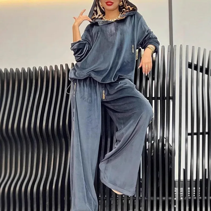 

2025 Loose Casual Two-Piece Set - Leopard Print Hooded Jacket and Pants for Women