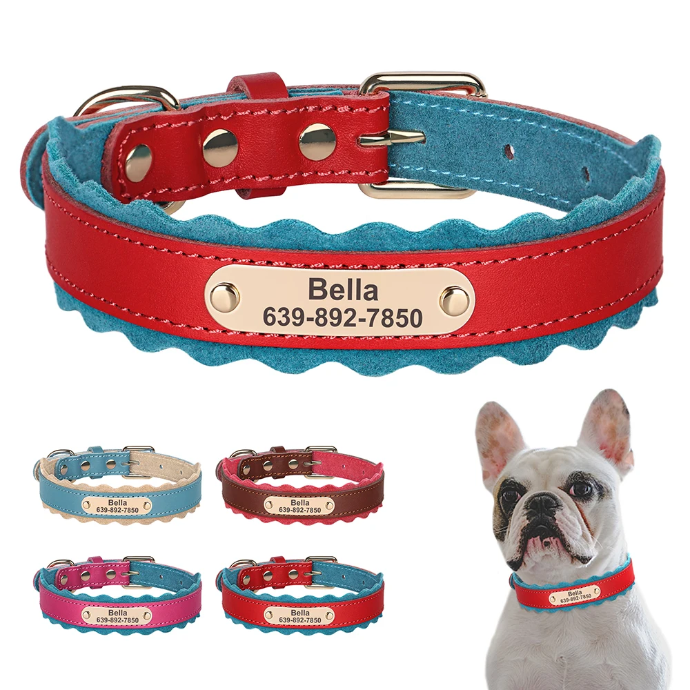 

Custom Dog Collar Personalized Leather Pet ID Collars Soft Padded Dog Necklace Collars Adjustable For Small Medium Large Dogs