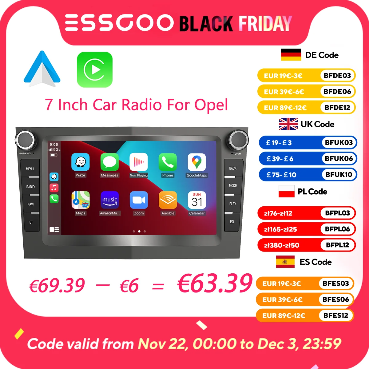 ESSGOO Car Radio Multimedia 2G 32G For Opel Astra Vectra Vauxhall Antara Zafira Corsa C D Vivaro Meriva Wireless CarPlay Auto ﻿