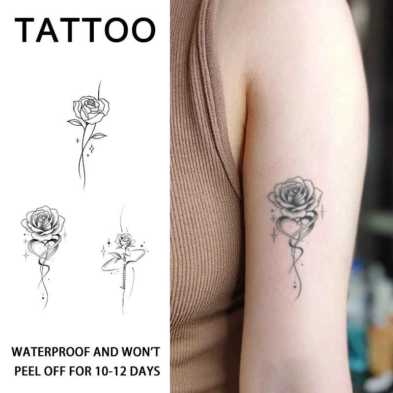 Rose Herbal Temporary Tattoo Stickers, Long-lasting Waterproof for One to Two Weeks, Fake Tattoo for Women, Arm, Neck, Leg