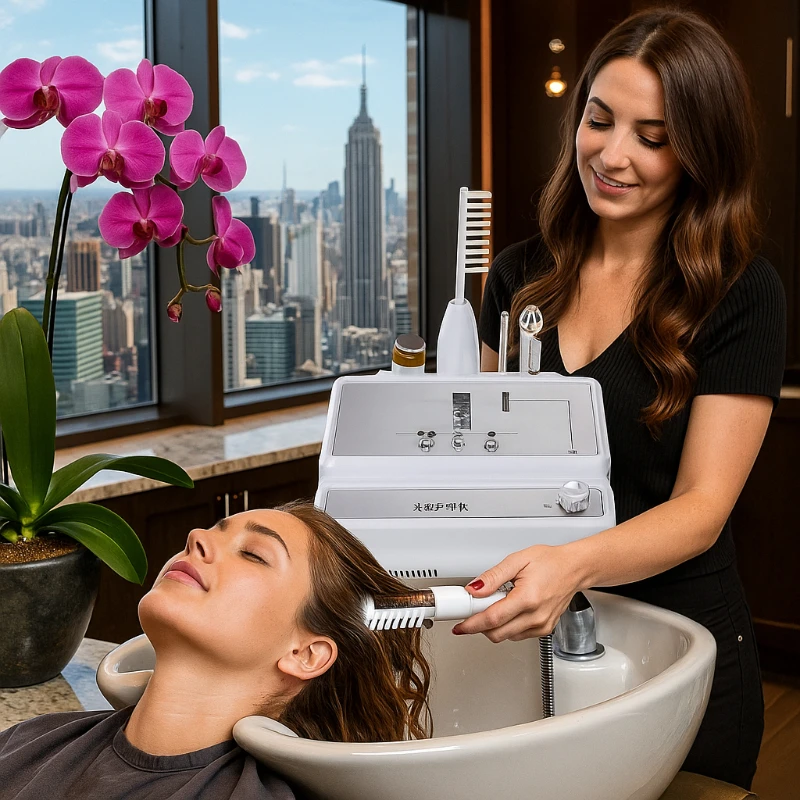 Professionele Hoofdhuidverzorging Machine Haarzakjes Behandeling Apparaat Met Kam Microstroom Hot Cold Hamer Ampul Import OEM CE
