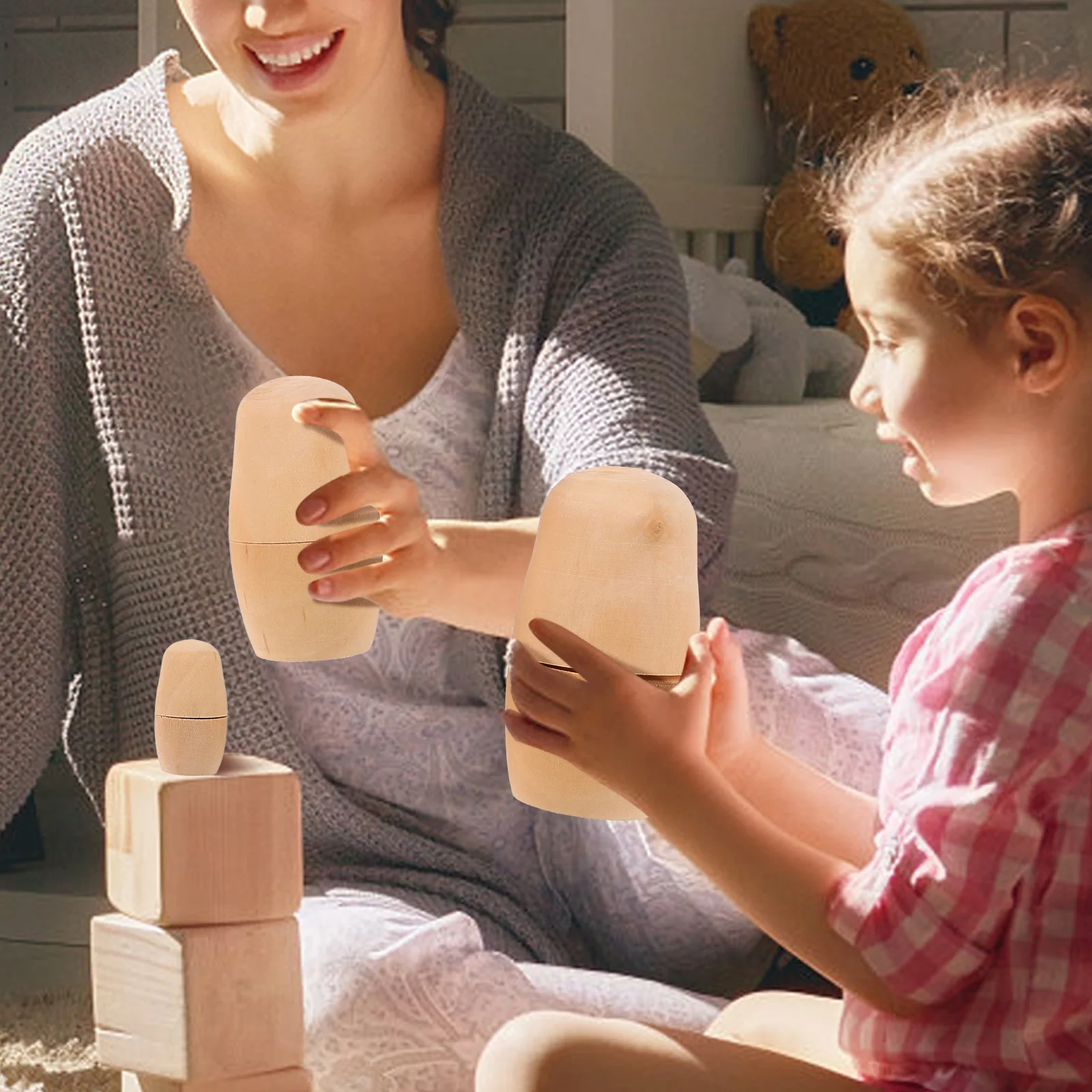 2 Zestawy Drewnianych Rosyjskich Matrioszek DIY Niepomalowane Rękodzieło na Personalizowane Prezenty, Zabawki Artystyczne dla Dzieci, Dekoracje Biurowe