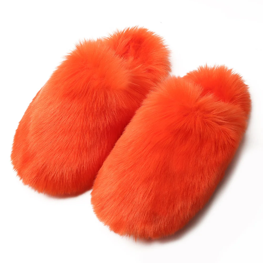 Luksusowe kapcie ze sztucznego futra Furry Shoes Women Raccoon Fox Fur Slides Flat Plush Fuzzy Flip Flop Winter Warm Fluffy Slipper Woman