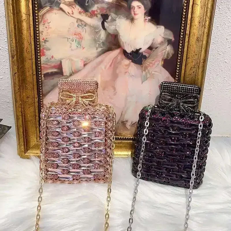 

Perfume Bottle Crystal Evening Bags Women Luxury Gorgeous Handmade Metal Rhinestone Purses and Handbags Wedding Party