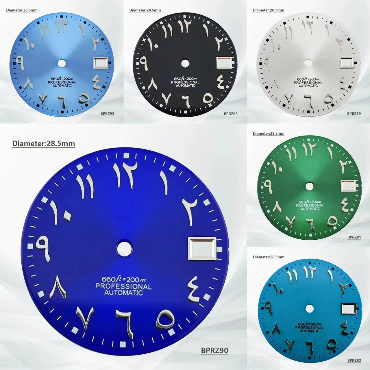 28.5mm Green Arabic number dial S logo dial NH35 silver nail Arabic alphabet No night light dial suitable for NH36 movement