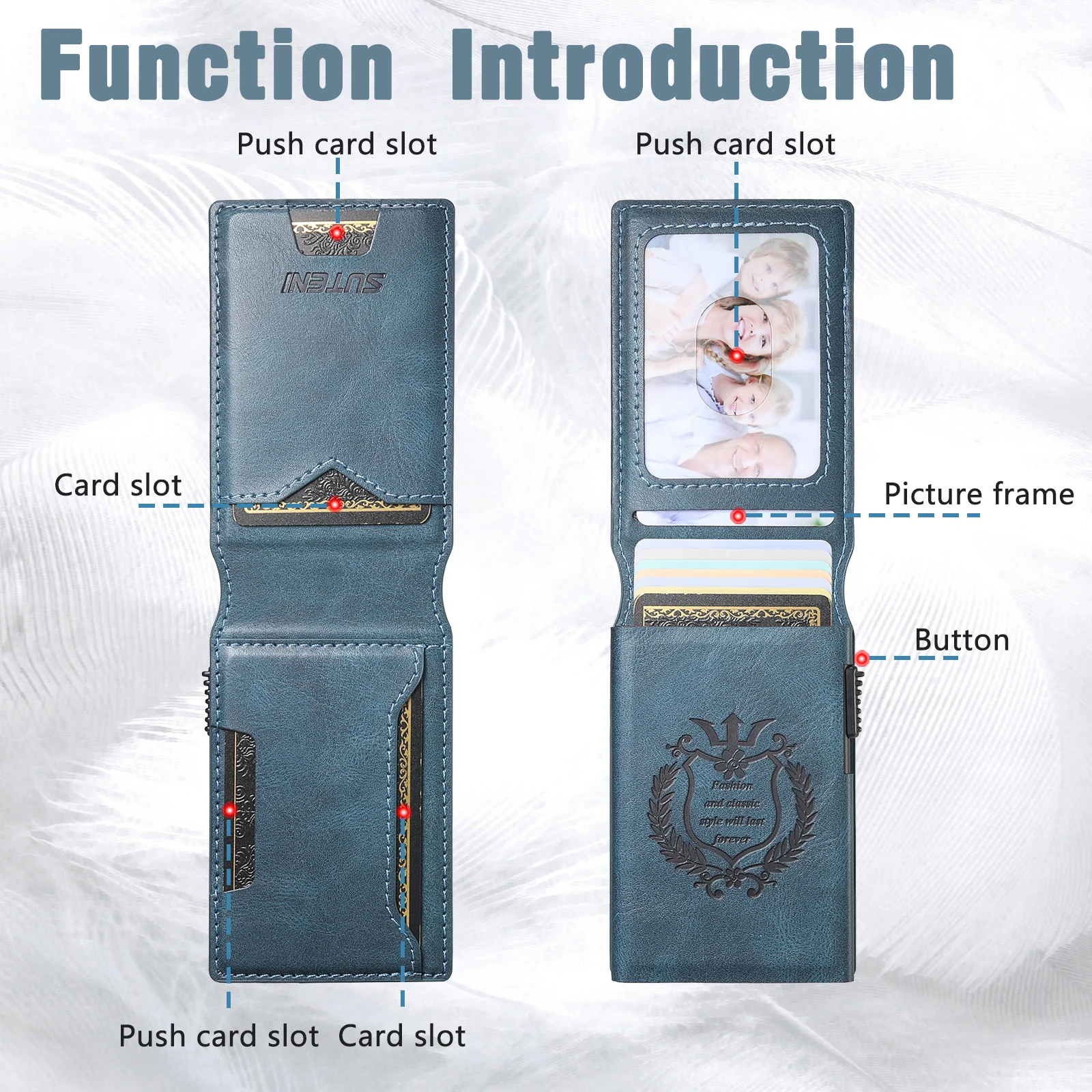 SUTENI Faux Leather For Men Wallet Card Slot Wallet Flip Cover Card Box Pressing The Button Automatically Ejects The Card