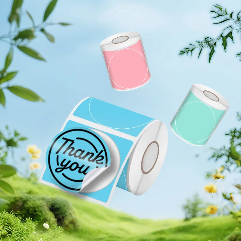 SINMARK 3 Rolls Round Color Thermal Label Paper Pure Waterproof Labels Cute Handmade DIY Self-Adhesive Stickers Use for Printer