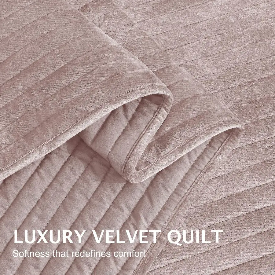 Juego de edredón de terciopelo de lujo tamaño Queen, 3 piezas, suave y acogedor juego de edredón de terciopelo a rayas de gran tamaño con 2 fundas de almohada, funda ligera