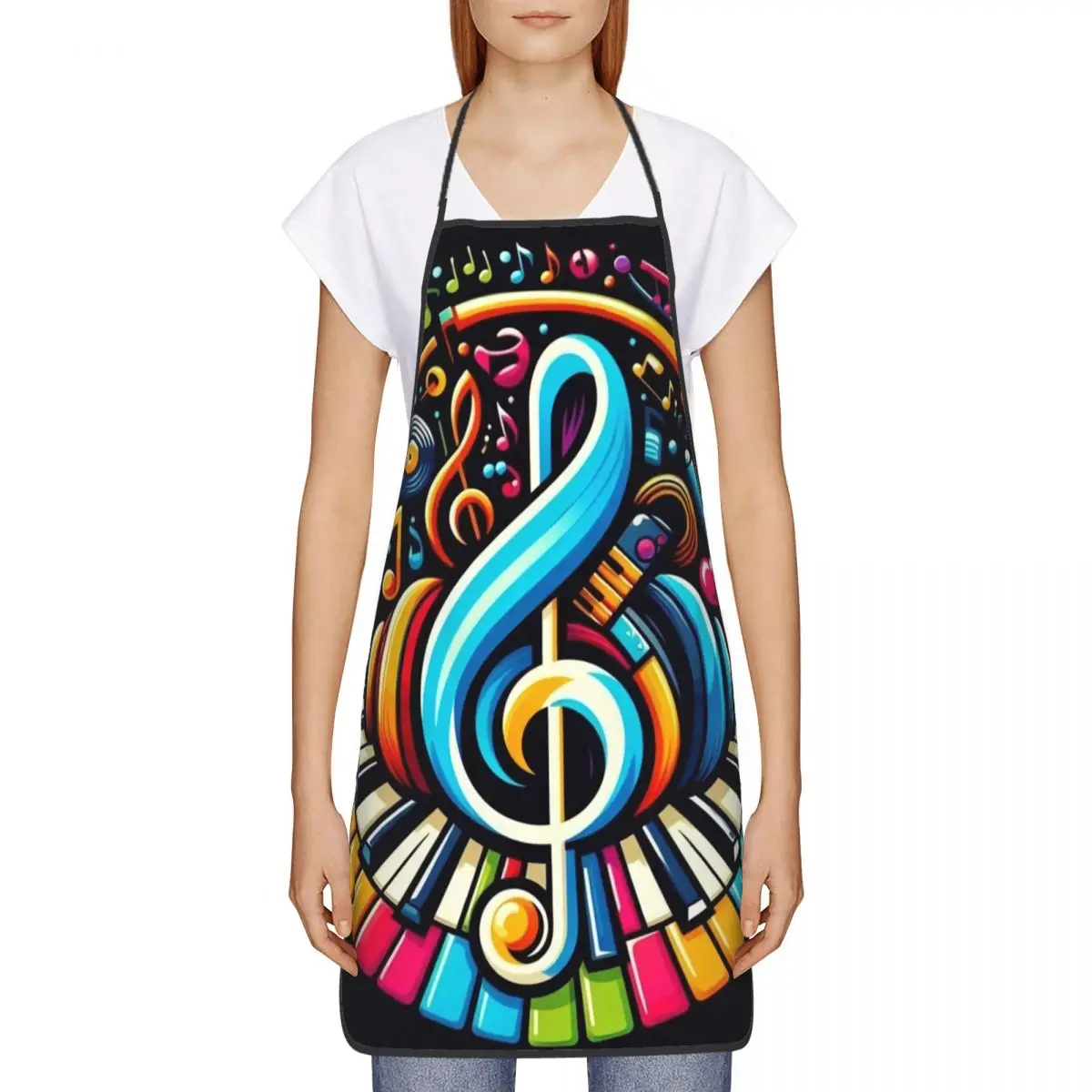 Custom Piano Keyboard Musical Notes Apron for Women Men Unisex Bib Cooking Kitchen Tablier Cuisine Chef Gardening