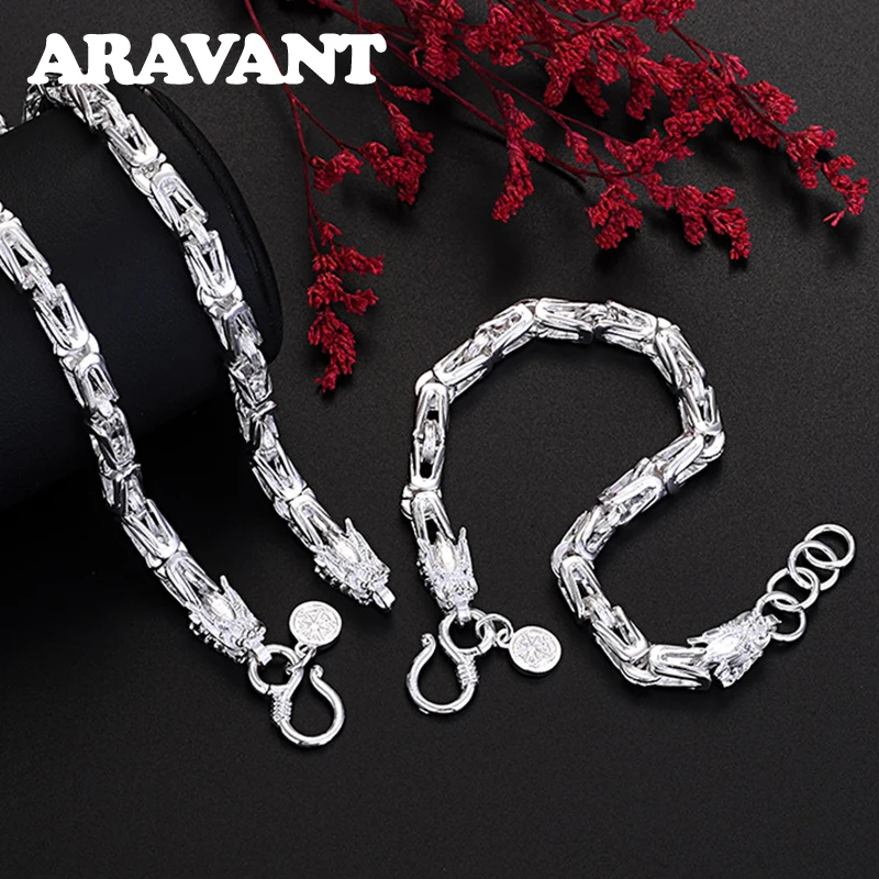 

Aravant 925 Silver Dragon Necklace Bracelet Chain Set For Men Women Fashion Jewelry