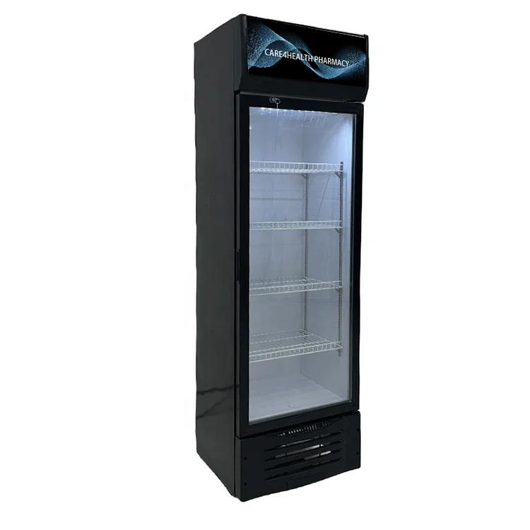 upright merchandising display fridge with custom sticker inside led commercial refrigerator for shop freezer refrigerator