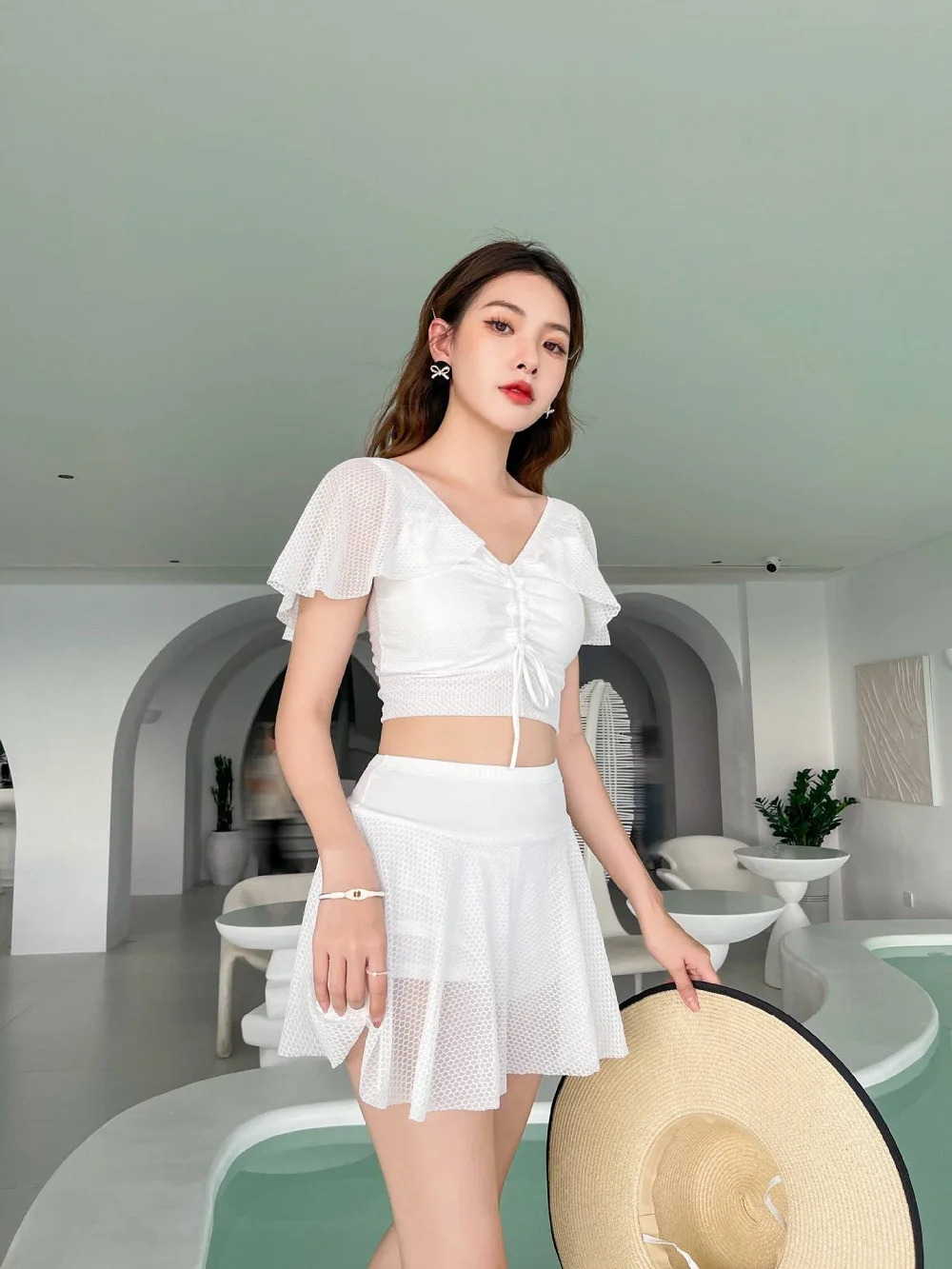 2023 Korea Style Women Swimsuit Fairy Two-pieces Cover Belly Slim Conservative Swimsuit Skirt Hot Spring Swimwear Beachwear