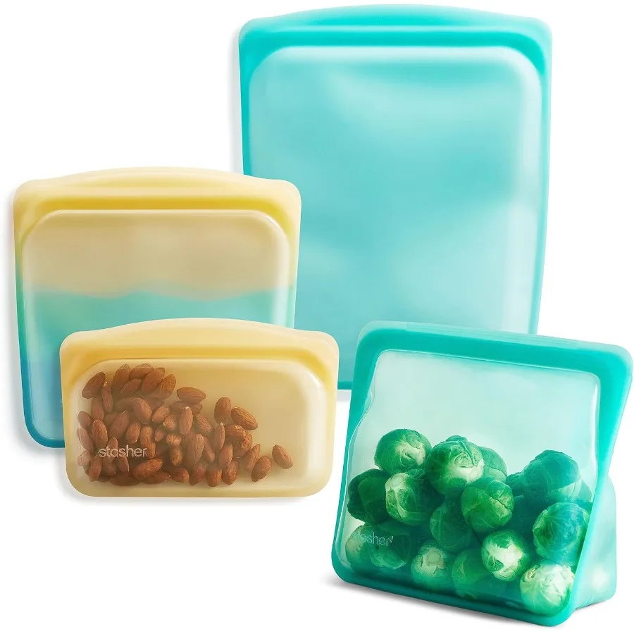 

Premium Silicone Reusable Food Storage Bags 4Pack Endangered Seas MultiUse Food Storage Bags Lunch Bag Travel Containers BPA Fr