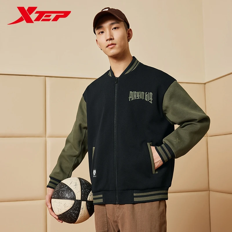 Xtep Basketball Knitting Jacket For Men 2024 Spring Comfortable Training Men\'s Coat Stand Collar Chic Outdoor Tops 876129060129