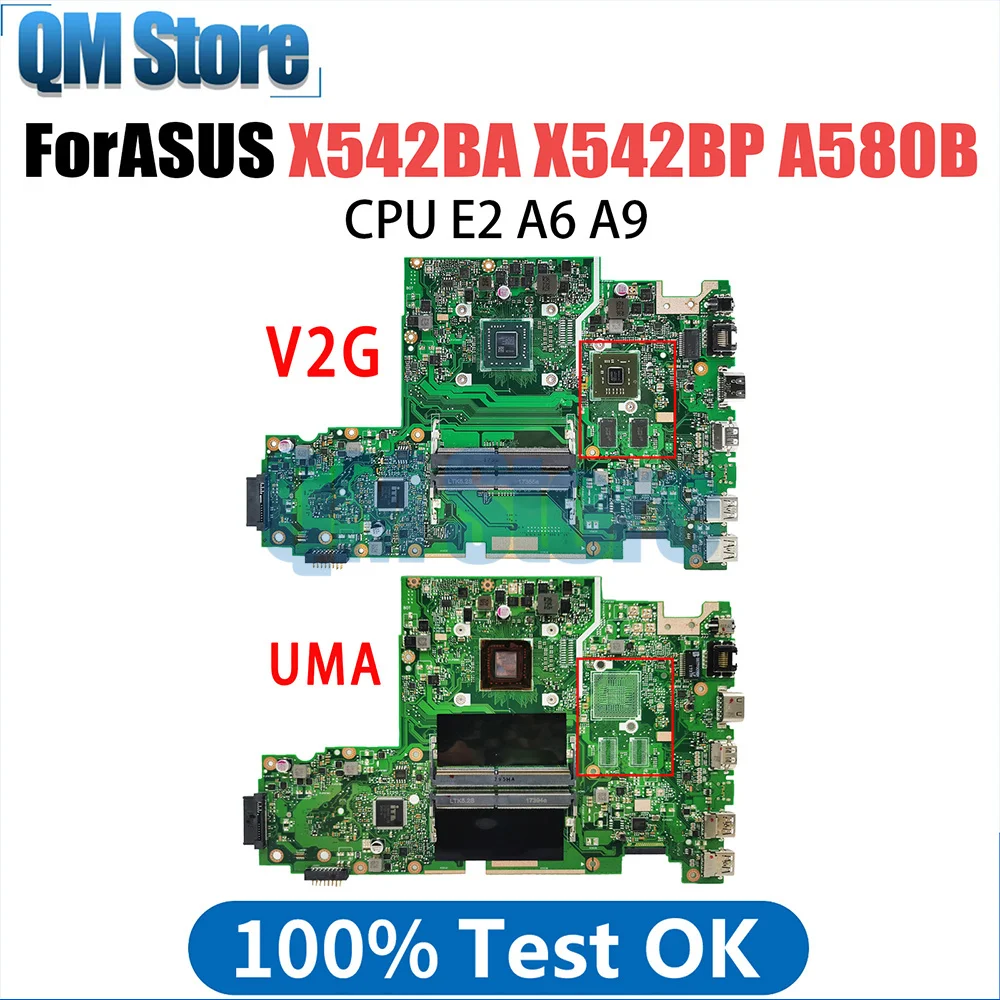 

X542BP Laptop Motherboard E2-9000 A9-9420 for ASUS X542B A580B K580B X542BA Notebook Mainboard