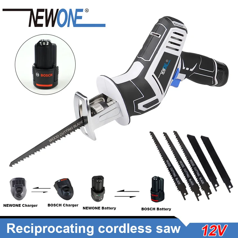 NEWONE Cordless 12V Reciproating saw Wireless Hand Saw garden saw Saber Saw Wood/Metal Cutting Match Bo Sch 12V battery