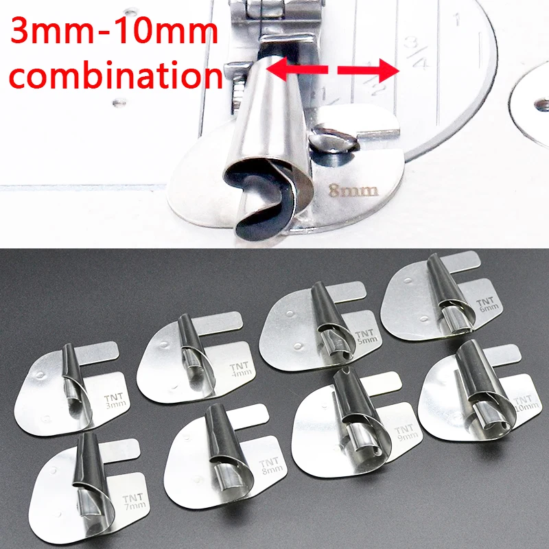 8pcs 3mm-10mm Sewing Machine Rolled Hemmer Foot Sewing Machine Presser Hemming Puller Sewing Accessories Easy to Disassemble