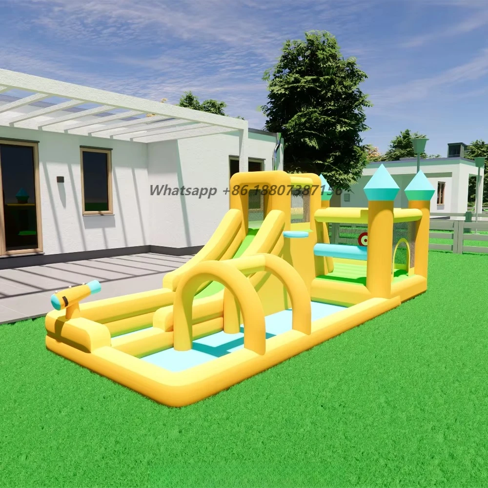 Portable Inflatable Water Slide Trampoline Castle Kids Jumping Repair Park with Blower Sea-Themed Water Park Bouncer