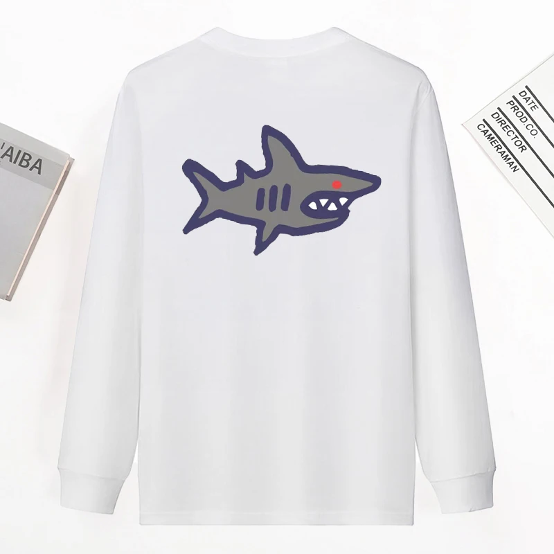 

Футболка с длинным рукавом из чистого хлопка с художественным дизайном, весенне-осенняя базовая одежда, модная одежда для защиты от солнца