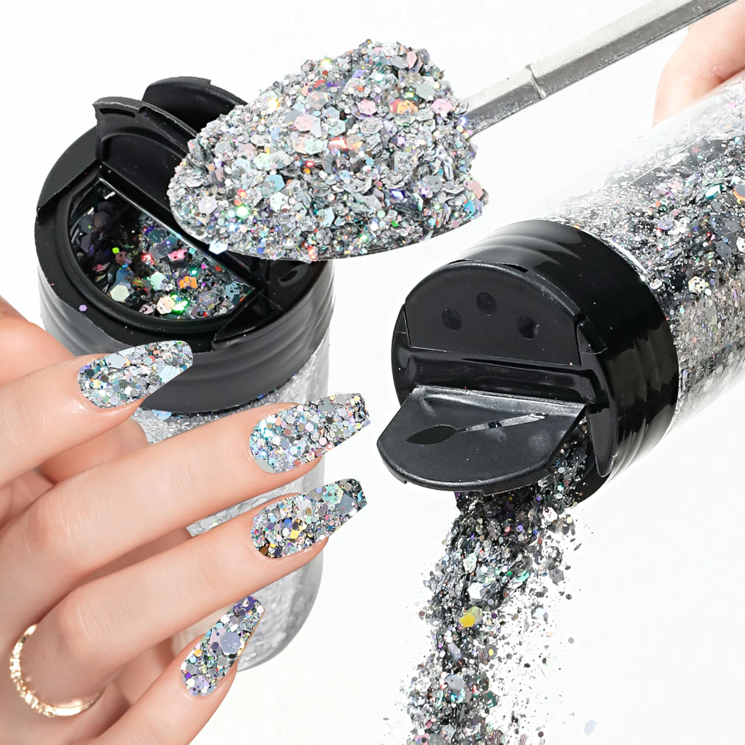 虹色の細かいキラキラ,80g, 1ボトル,キラキラパウダー,ホログラフィック,ミックスクラフト,フェスティバルデコレーション