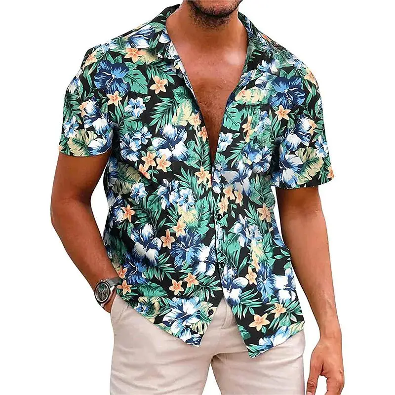 Sleeve Shirt Summer New 3D Coconut Tree Print Single Breasted Lapel Casual Top Camisa Masculina Men's Hawaiian Medusa Short