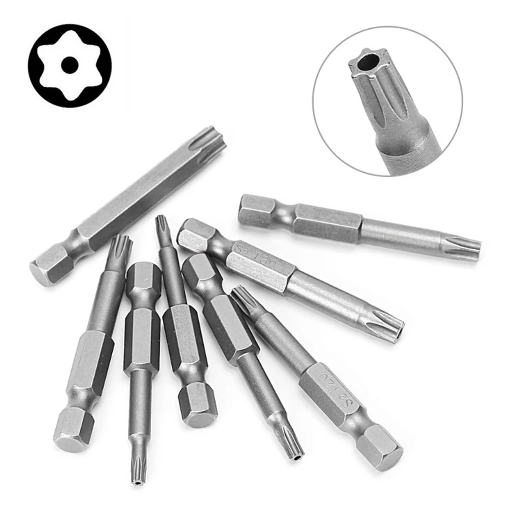 8 szt. Stali stopowej 50mm wkrętak Torx bity 1/4 "sześciokątny uchwyt śrubokręt magnetyczny Torx wkrętak Torx T8-T40 do elektrycznego śrubokręta