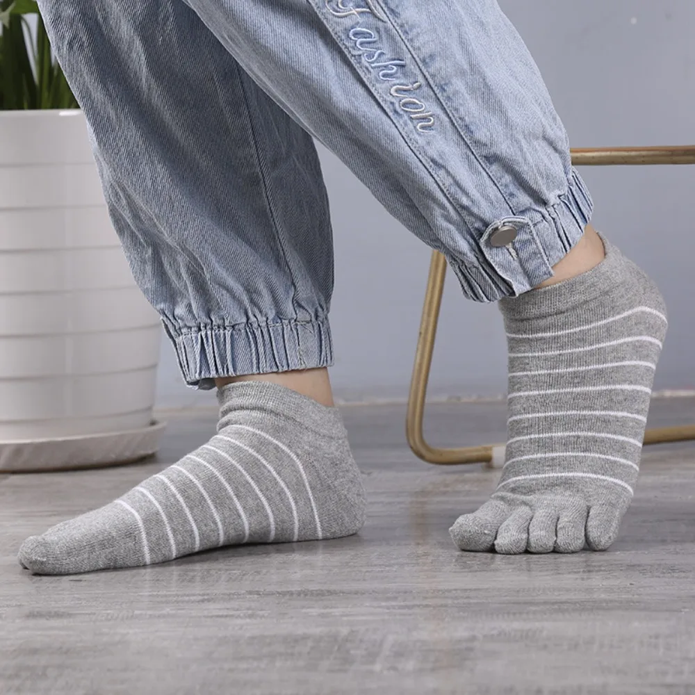 Show Socks Solid Color Striped Short Tube Ankle Socks Five Finger Socks Low Toes Socks Five-toe Sock Solid Striped Sport Sock