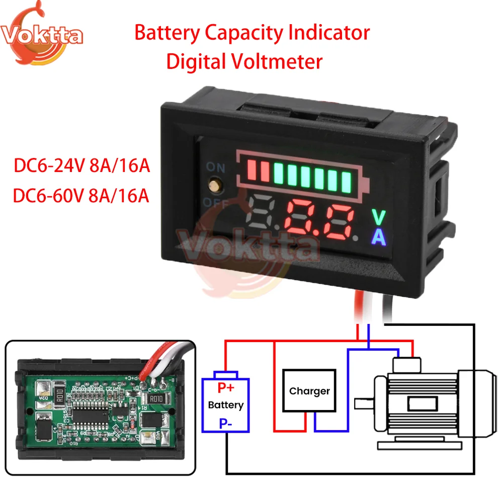 DC6-24V DC6-60V Battery Capacity Indicator Digital Voltmeter Power Meter LCD Electricity Meter Car Motorcycle Voltage Tester