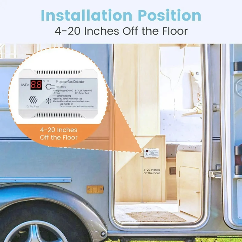 2X Propane Detector 12V LPG Natural Gas Sensor Leak Alarm 85DB Siren For Car RV Home Digital Propane Tester Meter(White)