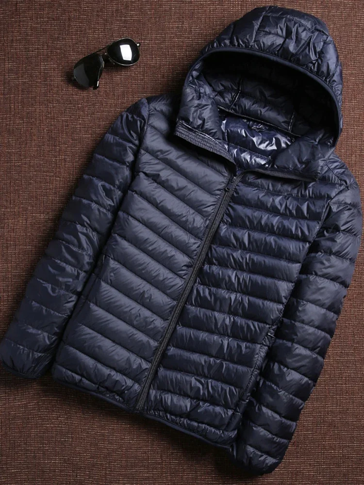 Spring Autumn Fashion Brand Ultra Light Duck Down Jacket Mens Korean Streetwear Feather Coat Hooded Down Jacket Warm Men Clothes