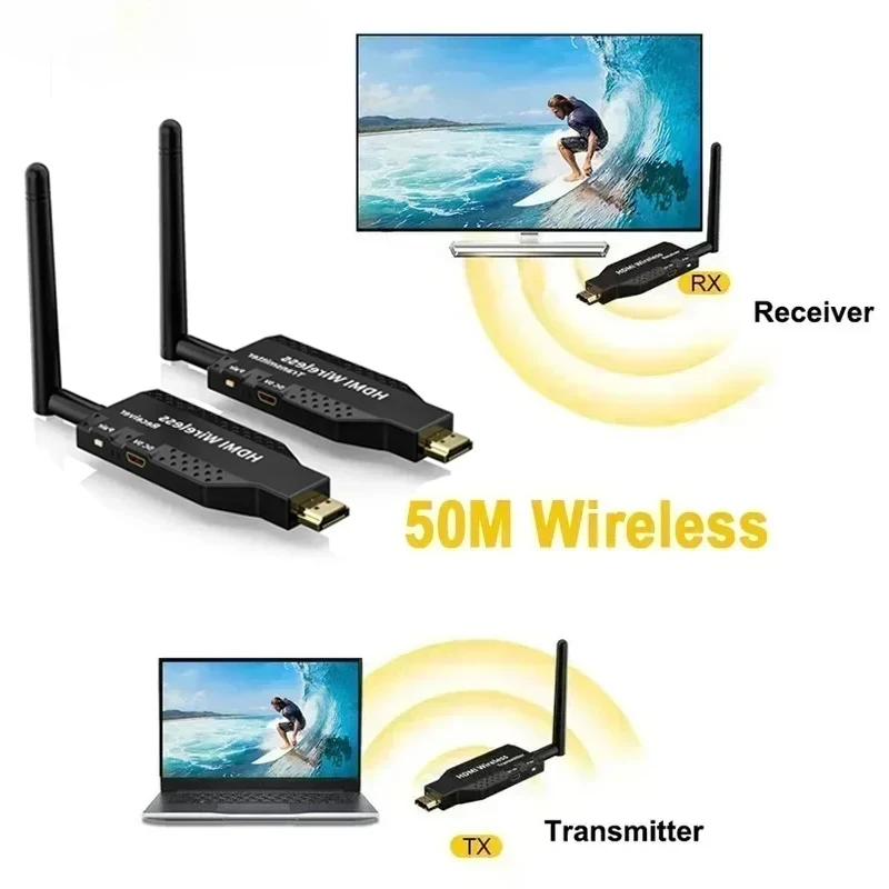 50M 5G 1080P HD Wireless Audio Video Transmitter Receiver Extender  for 1 TX-4RX PS4 Camera Laptop PC to TV Monitor Projector