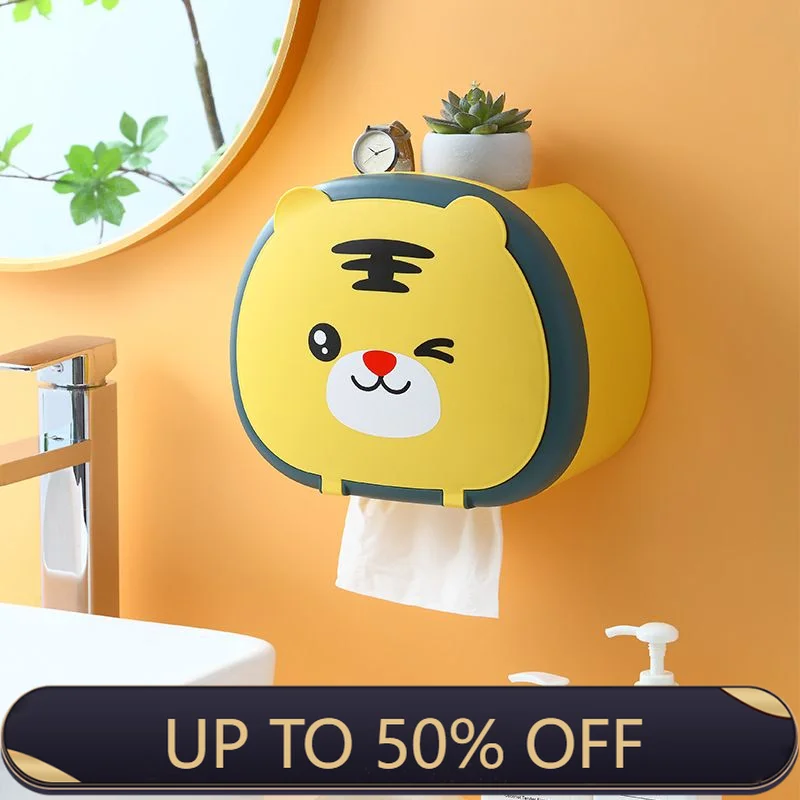 Cartoon Facial Towel Storage Box Wall Hanging Tissue Storage Box Non Punching Roll Paper Storage Tissue Box Paper Towel Holder