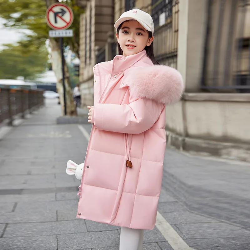 

2025 -30 Degree Winter Down Jacket For Girl Thick Thermal Long Teen Girl Puffer Coat 5-12 Year Kid Zipper Parka Junior Outerwear