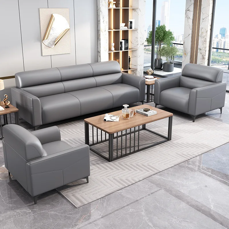 

Office sofa modern simple reception three-person small apartment office business cat scratching leather coffee table combination