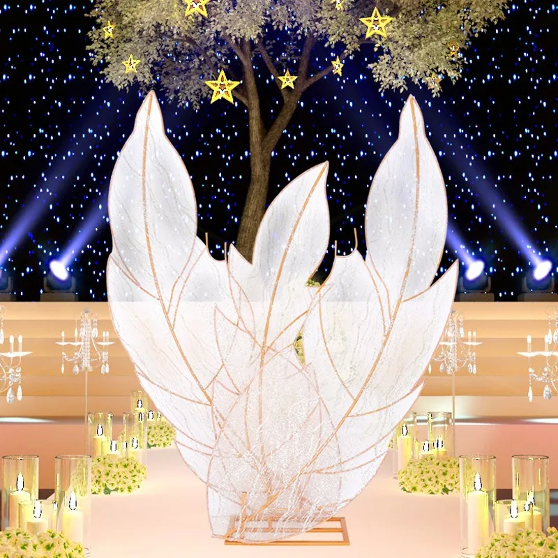 New wedding props wrought iron screen lace feather stage background decoration wedding scene arrangement