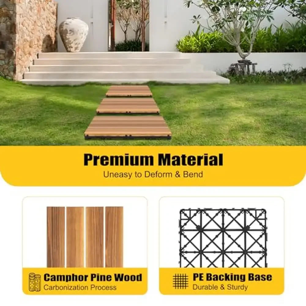 Interlocking Patio Deck Tiles 36-Pack 12'' x 12'' Waterproof Dance Floor Outdoor Party Composite Flooring Camphor Pine Wood Easy