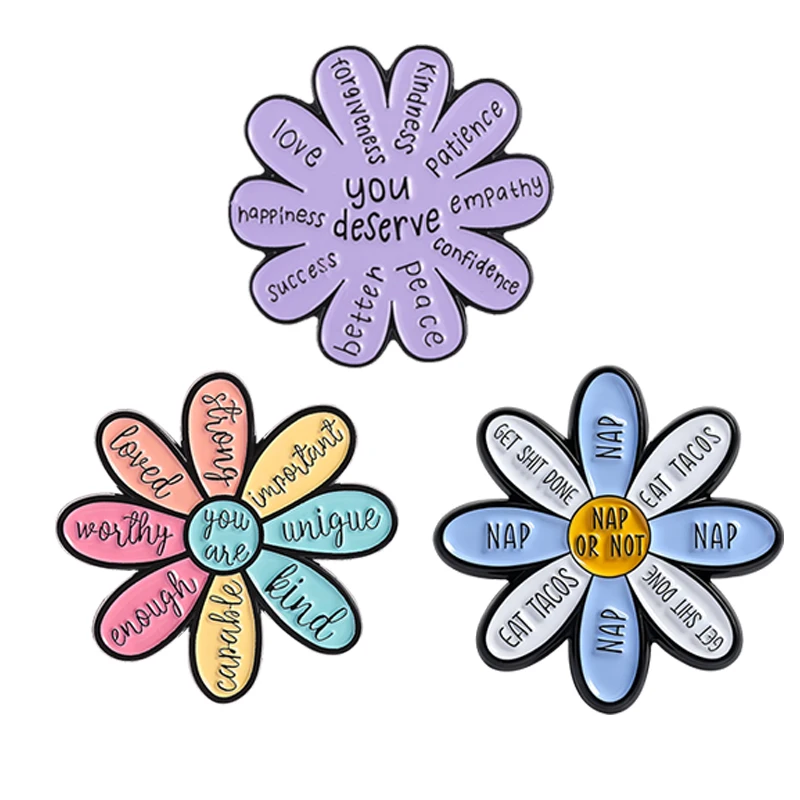 

Motivational Quotes Daisy Flower Enamel Pins You are Loved Enough Worthy Better Brooch Clothes Lapel Badge Gift for Friends