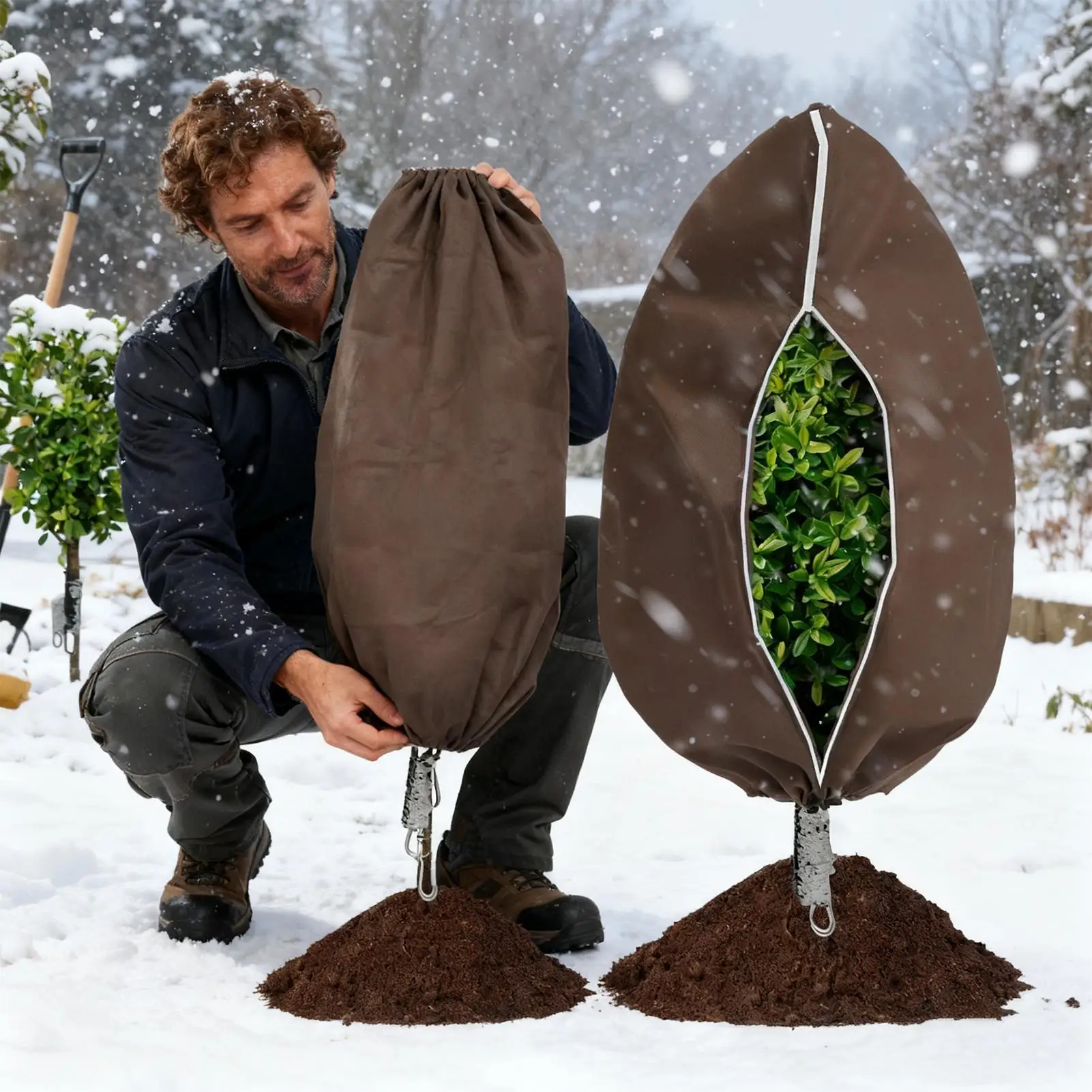 Plant Freeze Protection Cover Non-woven Fabric Guard 2 Pieces Breathable Drawstring Cold Weather Plant Covers Outdoor For Bird