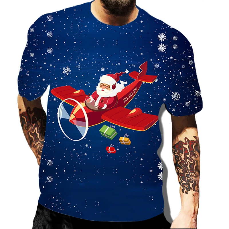 Men' Top Merry Christmas Graphic Man Santa Claus 3D Print Tshirt Male Casual Clothes Elk T Shirts Male Loose Top O-neck Tees image 2