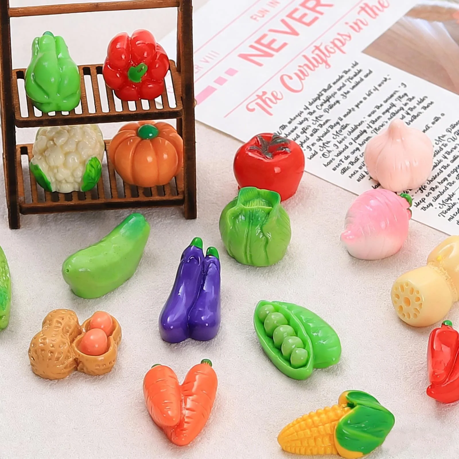 20pcs Cute Simulation 3D Vegetables Resin Fruit Figurines Garden Ornament, Micro Landscape DIY Craft Decoration
