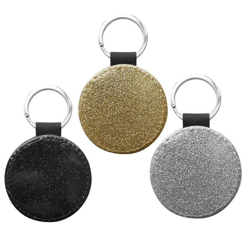 

10 Pack Sublimation Blanks Keychain Glitter PU Leather Keychain DIY Heat Transfer Keyring