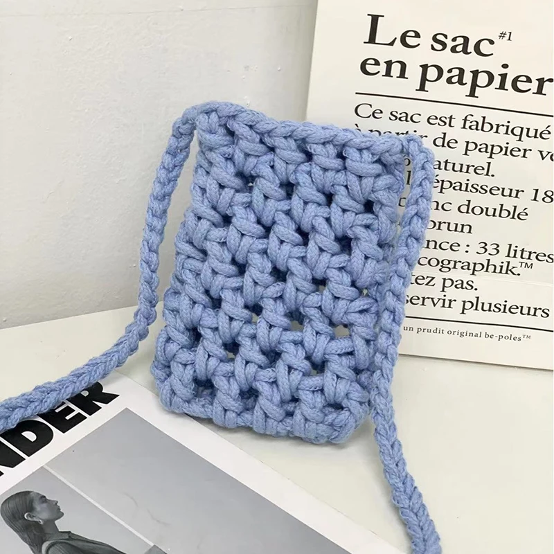 

Hand Hook Cotton Thread Shoulder Crossbody Bags for Women Cute Fashion Ladies Summer Weave Phone Bags Purses 2022 New Handbags