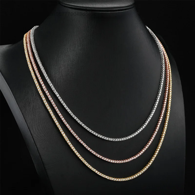 

18K Solid Gold Diamond Necklace Fashion Tennis Chain with 3/4/5CT Lab Grown VVS Diamonds for Men