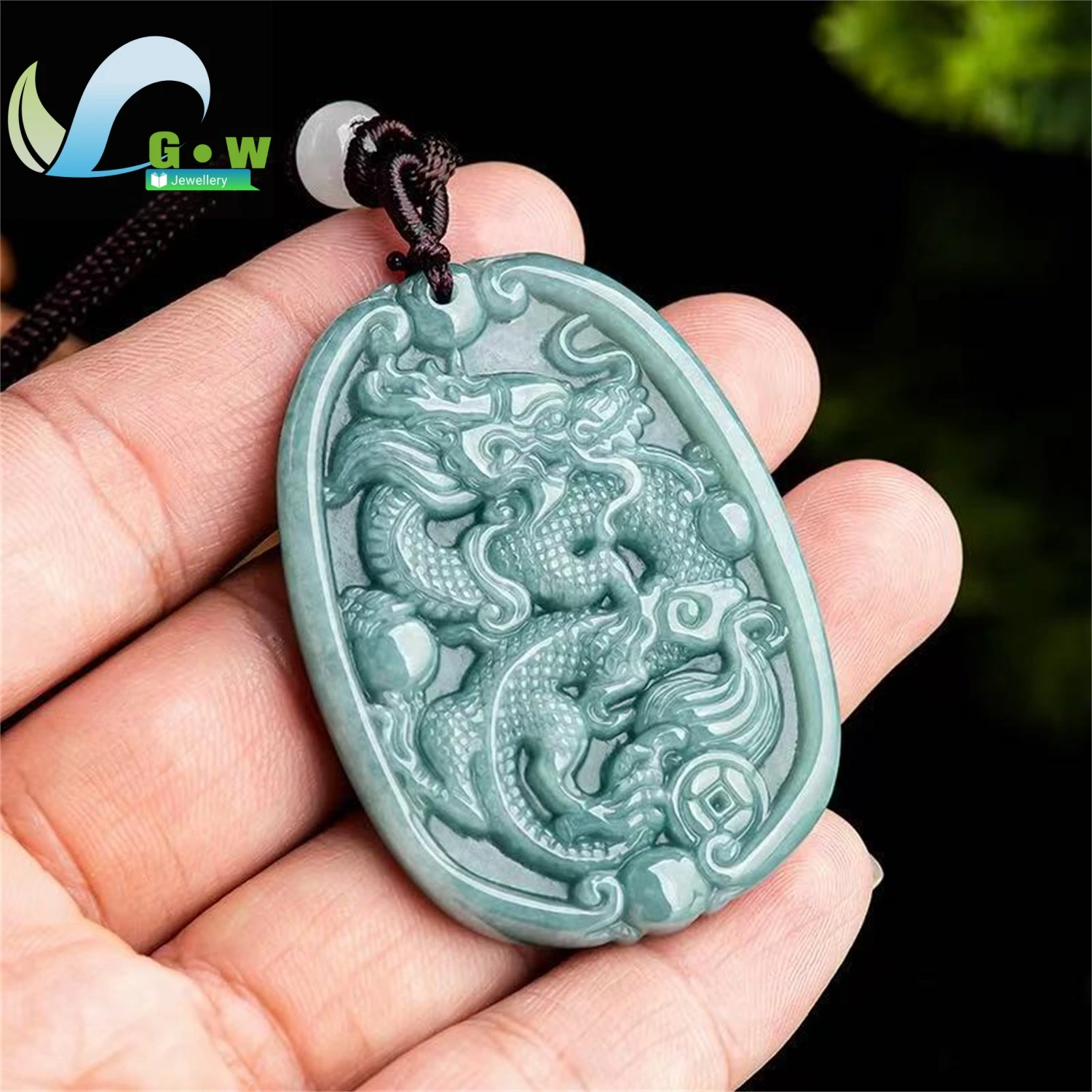 Natural Grade A Jadeite Blue Water Ice Type Dragon Pendant Hanging Jade Amulet Necklace Unisex Carved Gemstone Jewelry Charm