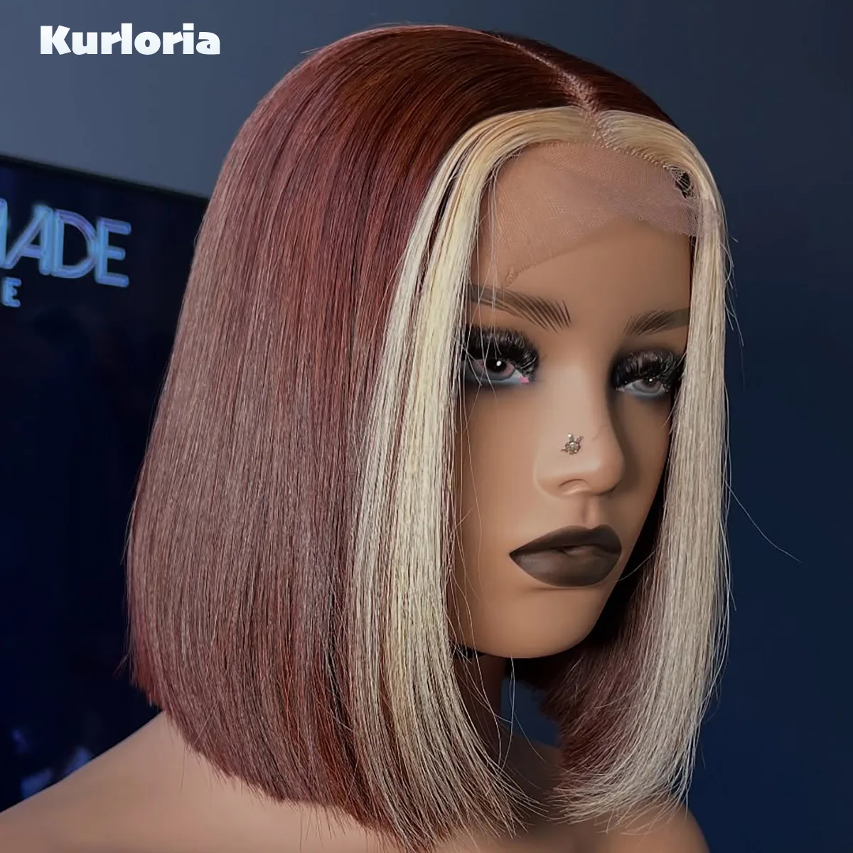 Straight Bob 13x6 HD Lace Front Wig Brown With Blonde Face Frame Highlight 100% Human Hair Glueless Wear and Go Wig Pre-plucked